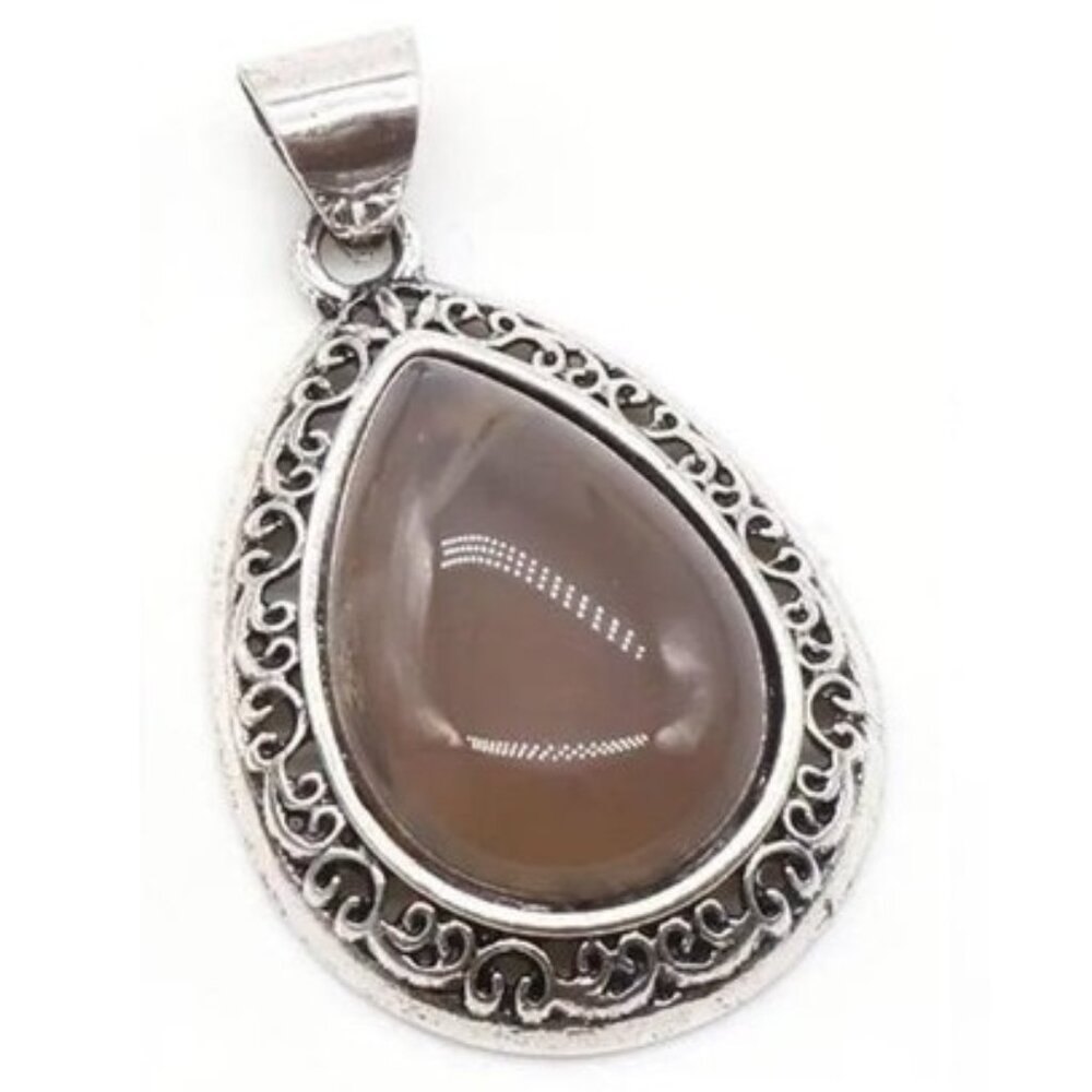 Gray Agate Natural Gemstone Water Drop Pendant Necklace Healing Gemstone Pendant - Picture 2 of 2